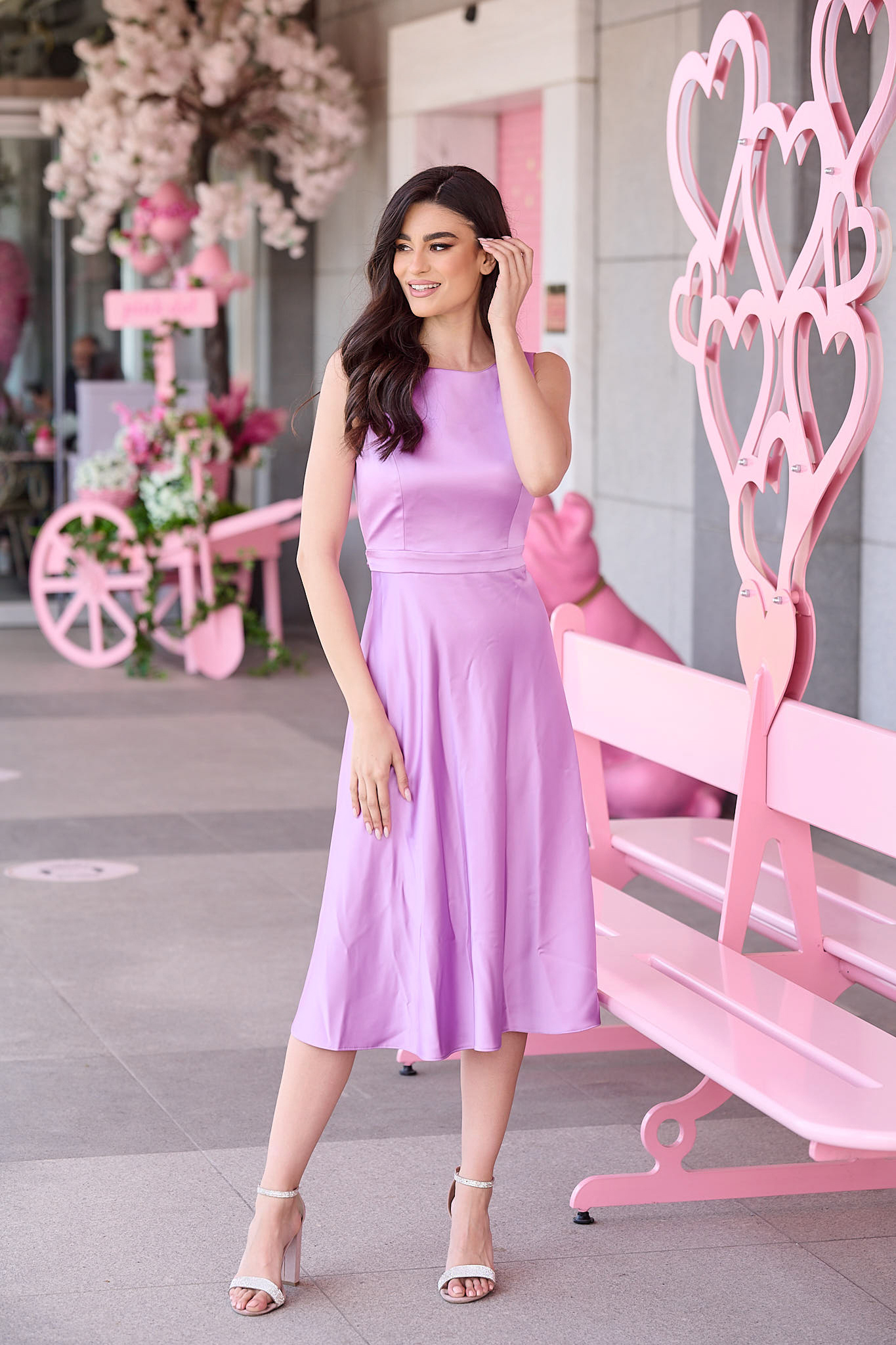 Lilac Satin Midi Dress - Mood Boutique