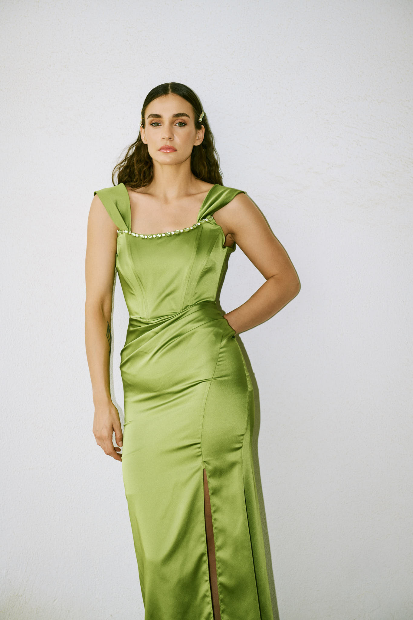 Lime satin dress deals